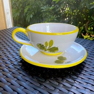 Large Hand Painted Soup Cup Saucer or Planter Floral Flowers Italy